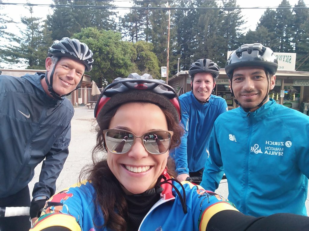 At the end of the climb of Portola road from Stanford campus, chasing Axel Polleres and friends.